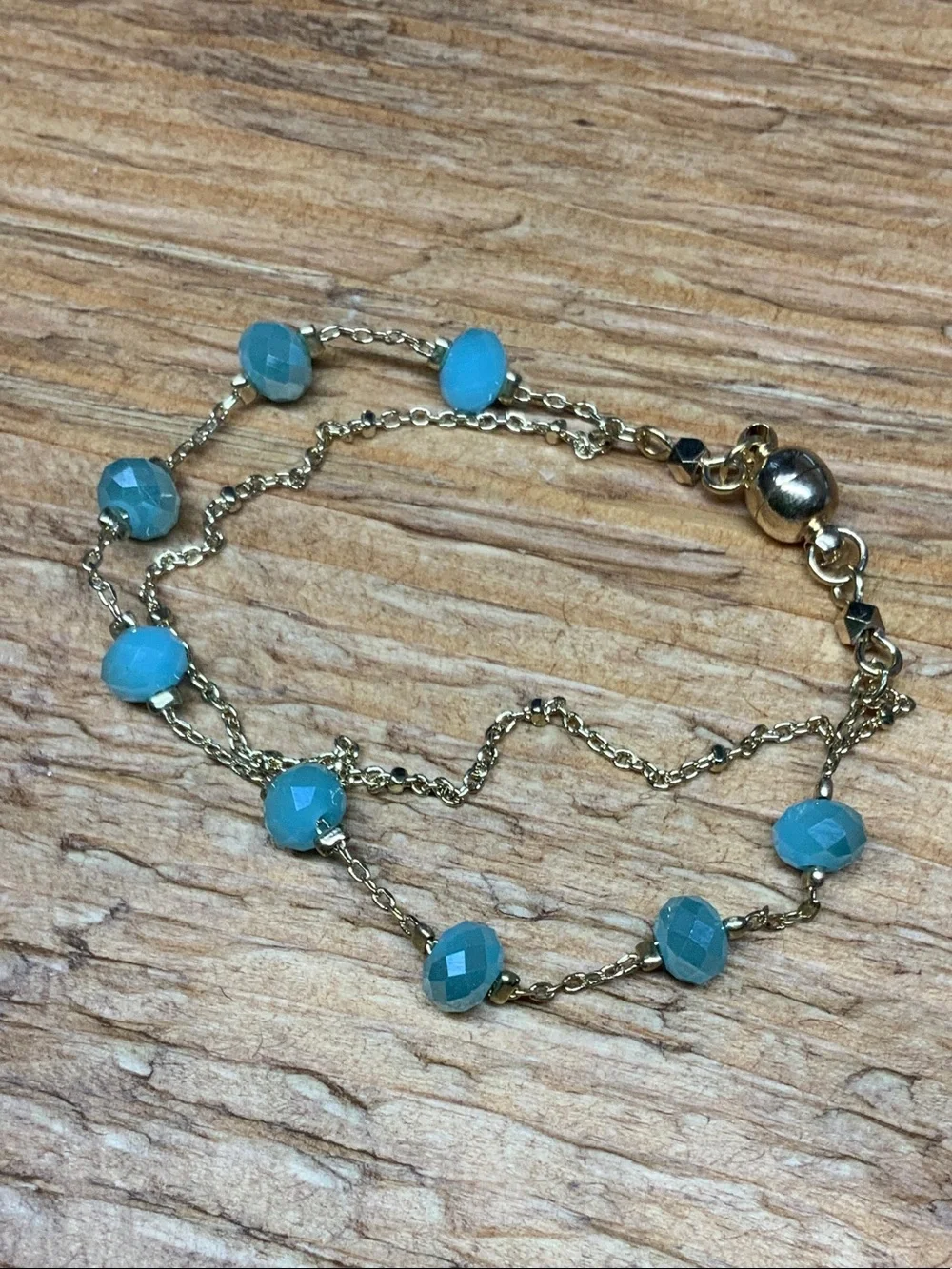 Columbus Gold-Tone with Blue Turquoise Beads Brass Magnetic Bracelet